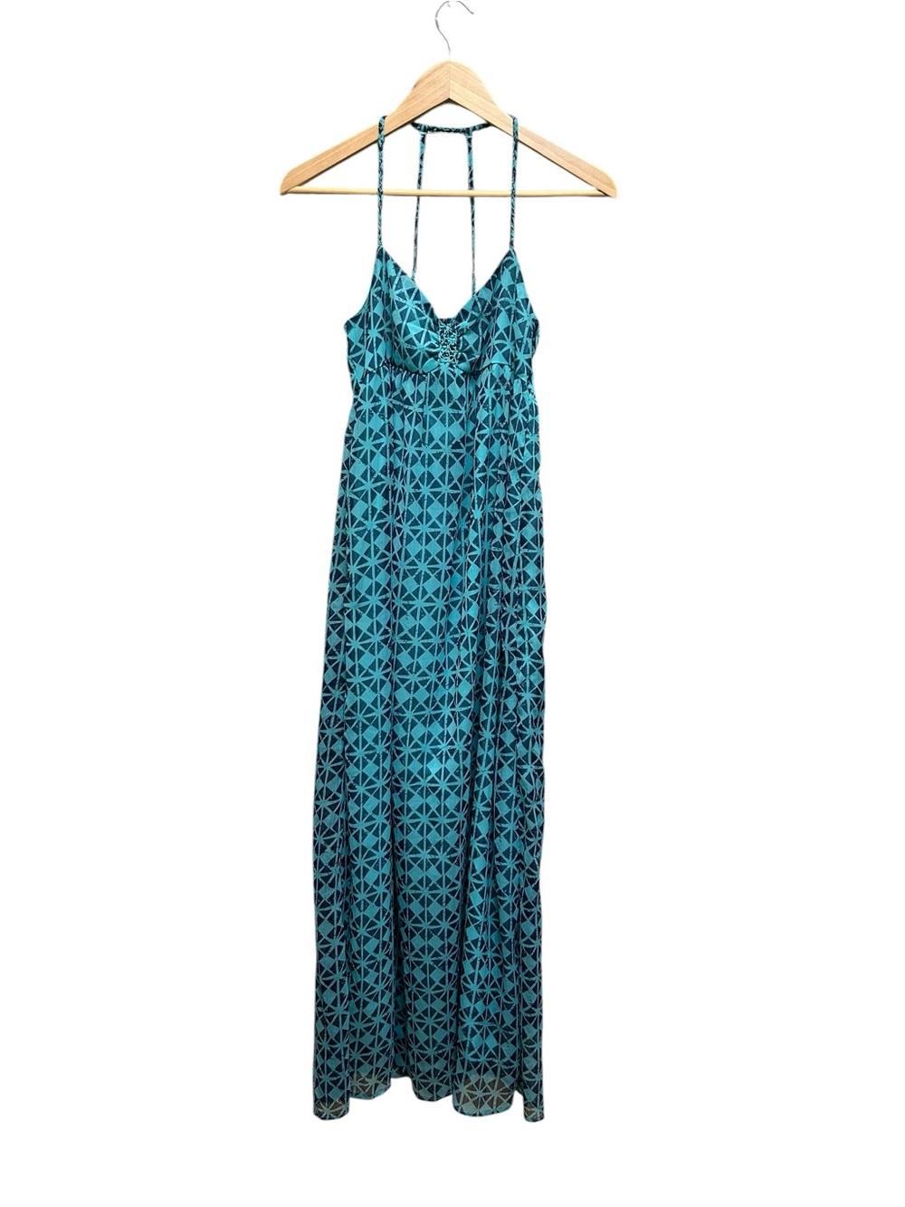 Roxy Blue/Turquoise Lined Chiffon Strappy Maxi Dress Size XS